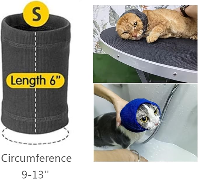 2 Pack Cat Ear Wrap, Anxiety Ear Cover Hematoma Compressionp Cat Snood for Grooming Blue+Grey S