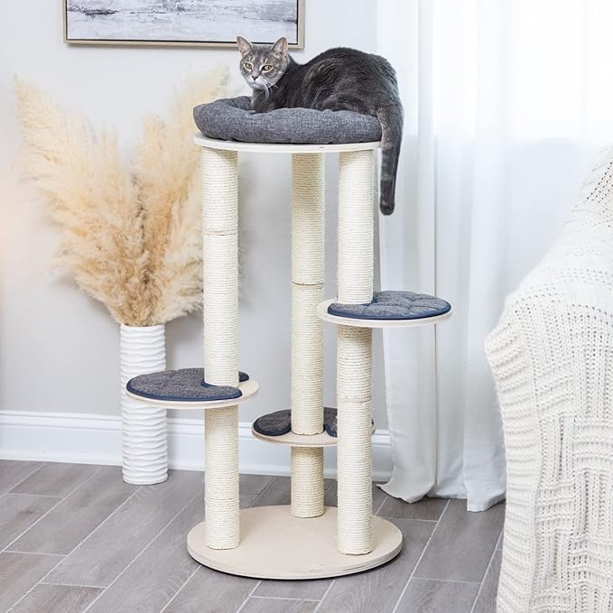 AGILE 40" Real Pine Plywood Cat Tree Tower with Scratching Climbing Posts (Cleo)