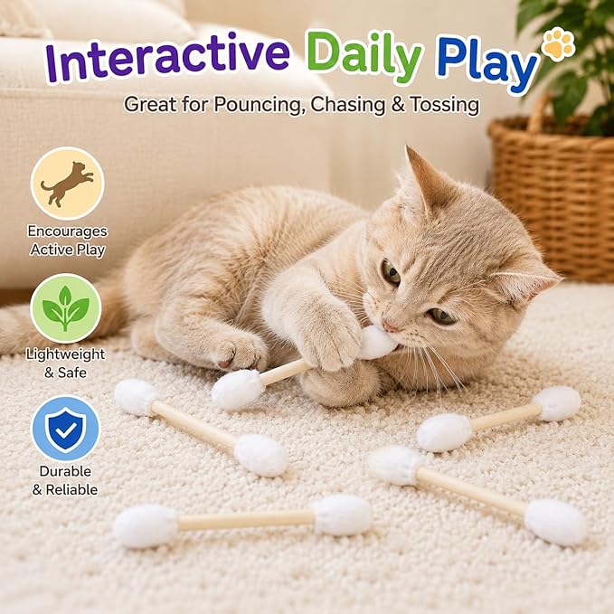 Cotton Swab Cat Toys with Catnip, 6 Pack Catnip Toys for Indoor Cats, Giant Kitty Kicker Plush Chew Sticks, Durable Felt Interactive Cat Toys for Kittens and Adult Cats (Beige)