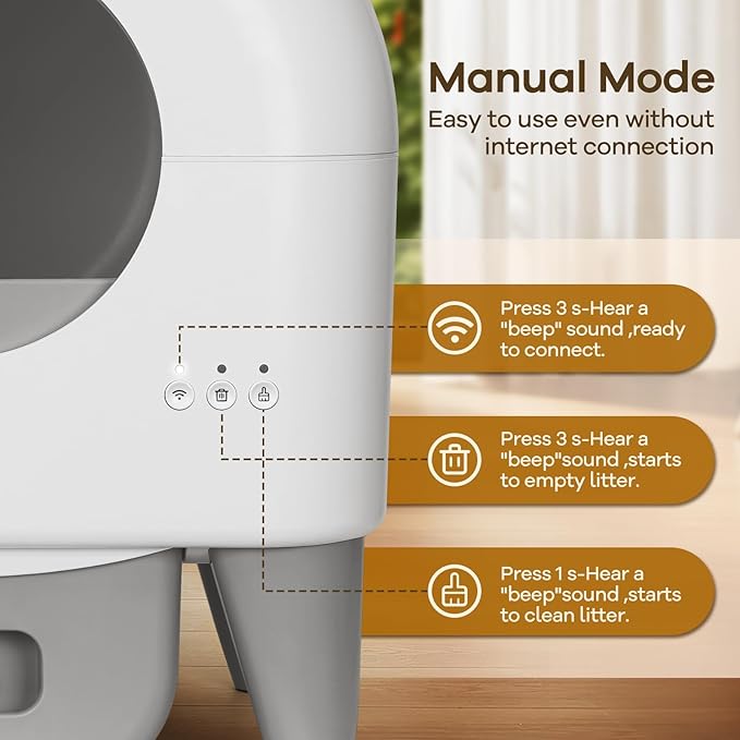 Fumoi Automatic Cat Litter Box Self Cleaning Litter Box Large Capacity for Multiple Cats, App Control with Safety Sensors, Removable Washable Liner,2 Rolls Garbage Bags,Grey