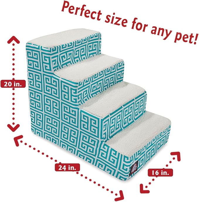 Majestic Pet 4 Step Portable Dog Stairs for Small Dogs to get on Bed Supports 25 lbs or Less – Dog Steps for High Bed with Machine Washable Cover –Pet Stairs for Cats Towers Teal