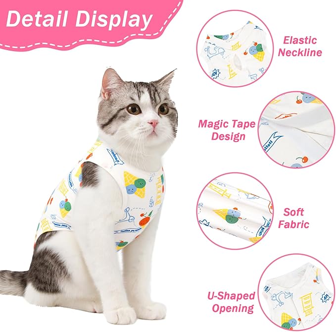 Coppthinktu Cat Recovery Suit Female Cats Onesie for Cats, Breathable Cat Surgery Suit for Surgical Abdominal Wounds Skin Diseases, Cute Kitten Spay Recovery Suit E-Collar Alternative Anti Licking