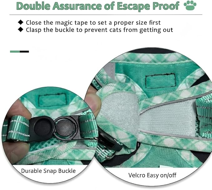 Cat Harness and Leash Set for Walking, Escape Proof Adjustable Soft Mesh Kitten Harness with Reflective Strips, Breathable No-Choke Pet Vest for Medium Cats or Small Dogs(Green,M)