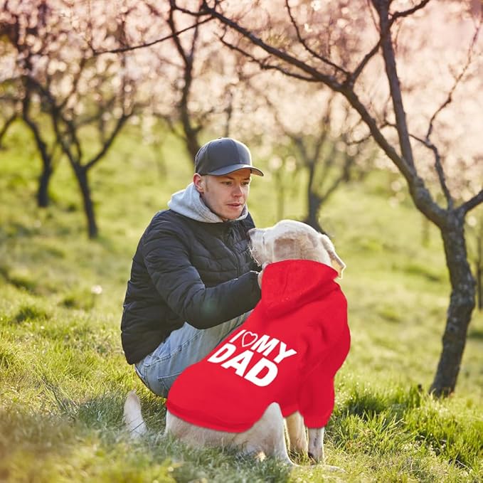Dog Sweater Dog Hoodie Cold Weather Coat Hooded Sweatshirt for Puppies,Cats, Small Medium Large Dogs (Red(I Love My Dad), X-Large)