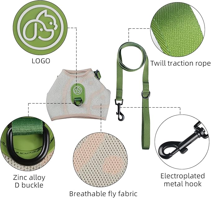 EVERKING Cat Harness and Leash Set, New Fly Fabric, Soft and Breathable, Adjustable cat Walking Jacket, Fashionable cat Vest (Beige, M(Neck 8.66"-12.6", Chest 12.6"-20.87", 12-19lbs))
