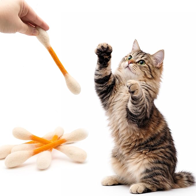 Glaciart One Swabs Cat Toys with Catnip - 6 Pk | Durable for Chew, Cute Cat Toys Interactive Kitty for Boredom, Exercise, & Play | Filled w/Organic Catnip for Anxiety & as Digestive Aid | Gift Idea