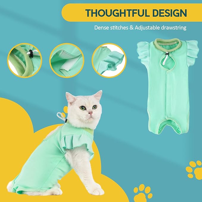 Avont Cat Recovery Suit - Post-Surgery Onesie for Cats, Alternative to Cone of Shame, Protective Spay Suit for Female Kitten, Ideal for Healing and Skin Conditions -Mintgreen(M)