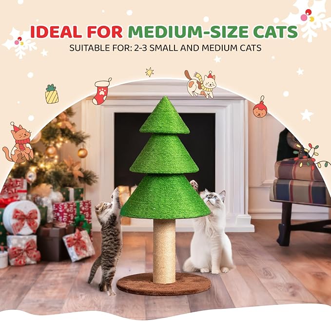 VINGLI 31.5in Christmas Tree Cat Scratcher for Indoor Cats, Large Cat Tree Tower with Sisal Scratching Post & Soft Fleece Base, Holiday Cat Scratcher Tree for Kittens & Adult Cats - Cat Furniture