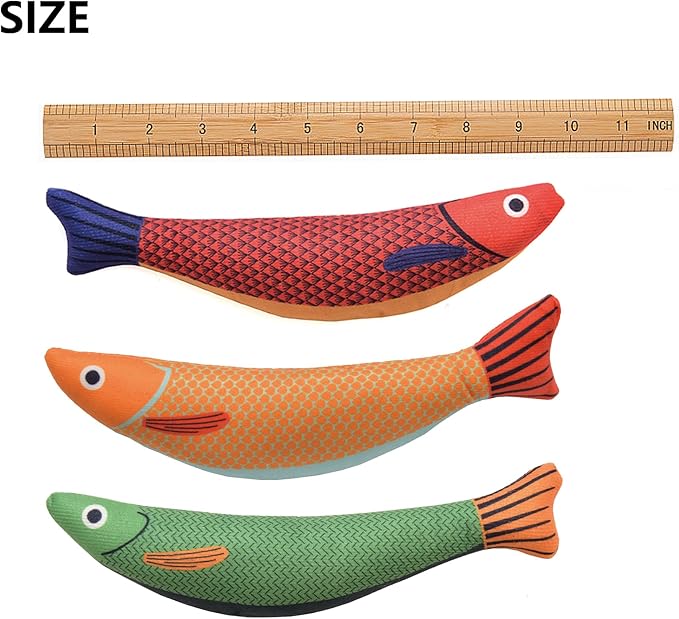 Cat Toys with Soft Chew Kicker Cat Toys for Indoor Cats & Kittens, Crinkle &Rattle Fish Sound Toy (3 Packs)
