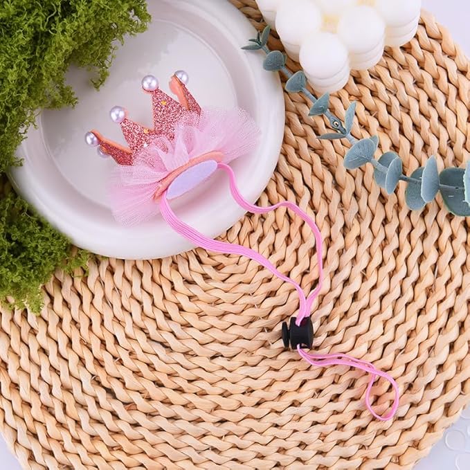Adjustable Dog Cat Kitten Bday Hat for Pet Birthday Party Hats with Lace Crown Dog Birthday Hat for Boy Girl Dogs Cat Birthday Party Hat with Pearls for Pet Pink Birthday Hats for Pets