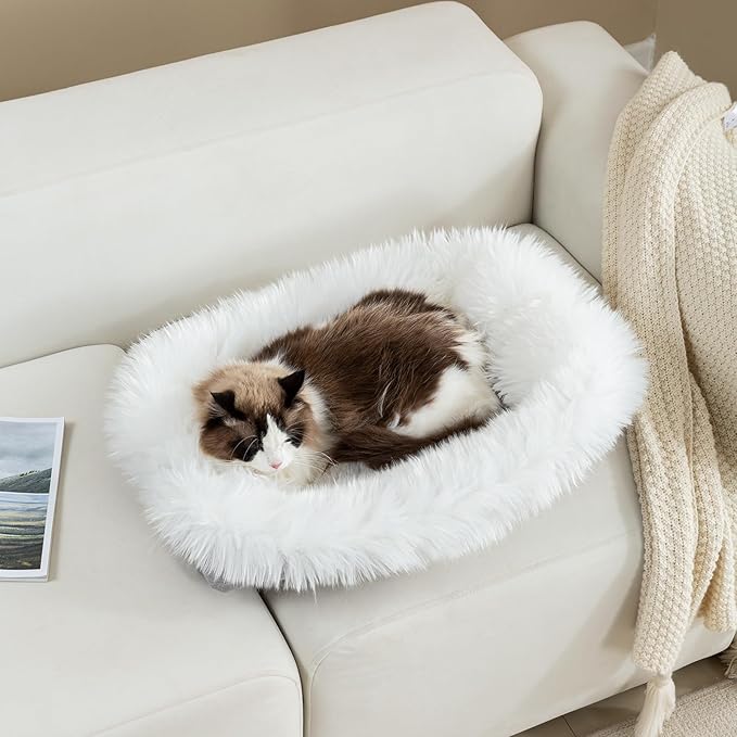 Dog Cat Bed Mat 19.6x31.4 inch, Washable Soft Plush Faux Fur Fluffy Puppy Pad Blanket for Indoor Pet Sleep Cushion White