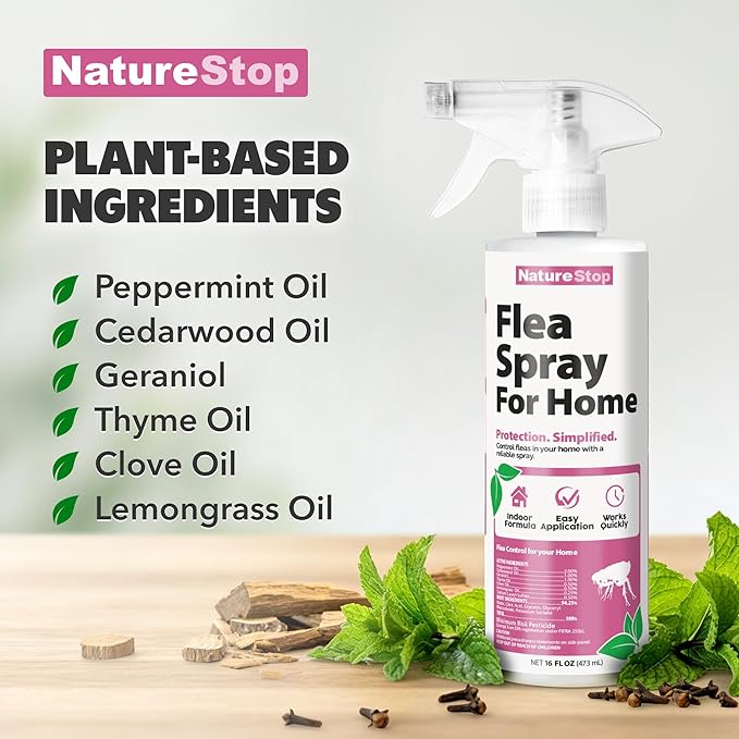 Flea Spray for Home, Fast-Acting Flea Killer for Carpets, Furniture & Pet Bedding, 16 oz (475mL)