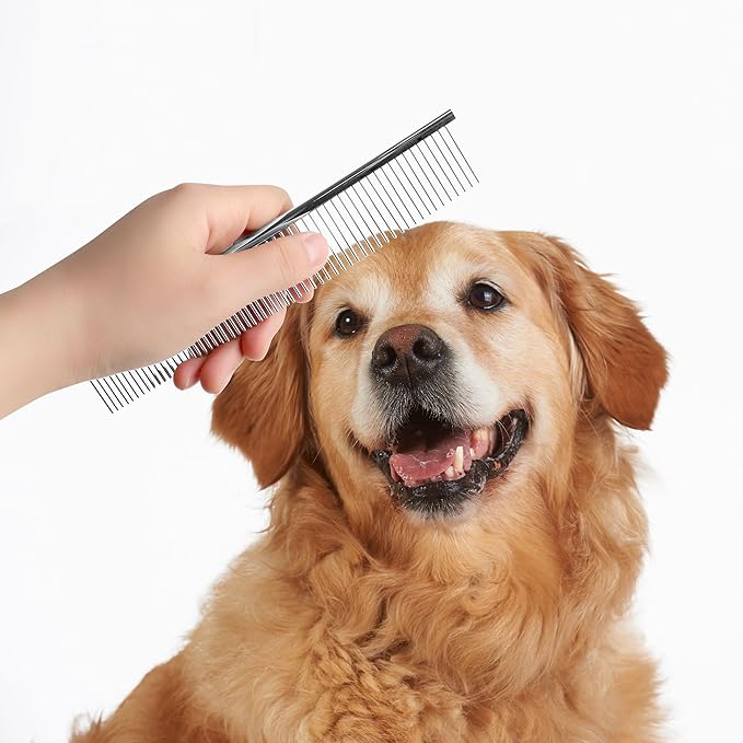 uxcell 1 Pack Dog Grooming Comb Metal Dog Comb for Removing Matted Fur Pet Dematting Comb with Rounded Teeth Prevents Tangles and Knots for Long and Short Haired Dogs Cats, 7.5IN