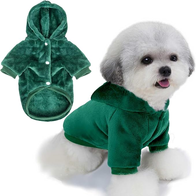 FabriCastle Dog Hoodie Sweater for Small Dogs Boy and Girl, Dog Clothes XS XXS Puppy Sweatshirt, Pet Outfit, Cat Clothing Super Soft Warm Snap On Closure (Dark Green, Large)