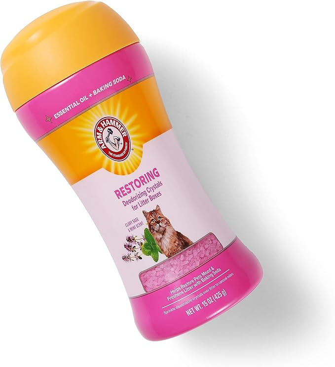 Arm & Hammer Restoring Cat Litter Box Deodorizing Crystals, Litter Deodorizer Additive to Help Absorb Odors and Restore Freshness Between Changes, Clary Sage & Mint Scent, 15 Oz