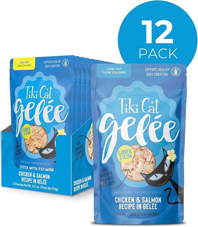Tiki Cat Gelee Wet Cat Food, Chicken & Salmon, 2.8 oz. Pouch (12 Count)