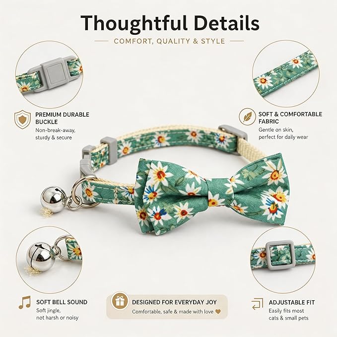 4 Pack Cute Cat and Puppy Collar with Removable Bow Tie and Bell, Adjustable Fit Kitten Collars for Cats & Small Dogs, Cute Bowknot
