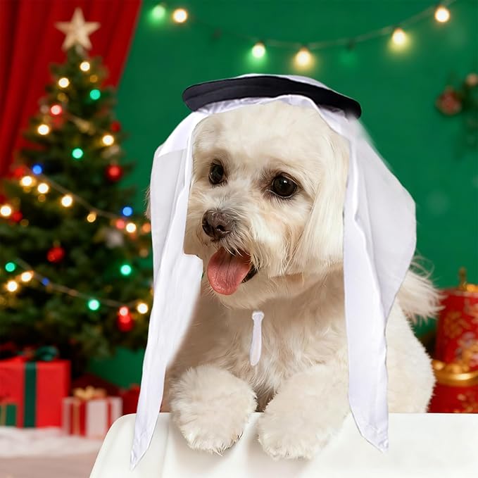 Christmas Pet Arab Hat for Cats and Small Dogs - Traditional Middle Eastern Pet Head Wrap, Funny Role Play Festival Costume Accessory (Checkered)