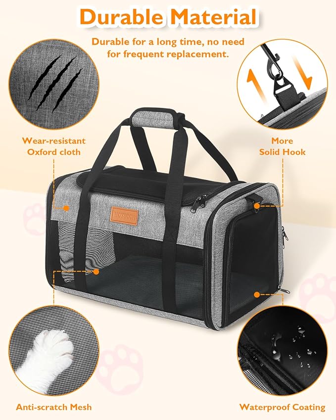 PETUX Airline Approved Pet Carrier - 17x11x9.5 in, Underseat, Top & Side Entry, Soft Sided Cat Carrier for Small Cat Up to 12 lbs with Breathable Anti-Scratch Mesh for Travel & Vet - Grey
