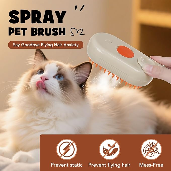 LINFOX 1-Pack Cat Steam Brush, 4-in-1 Pet Grooming Tool for Cats & Dogs, Rechargeable Spray Comb for Shedding, Cleaning & Massage