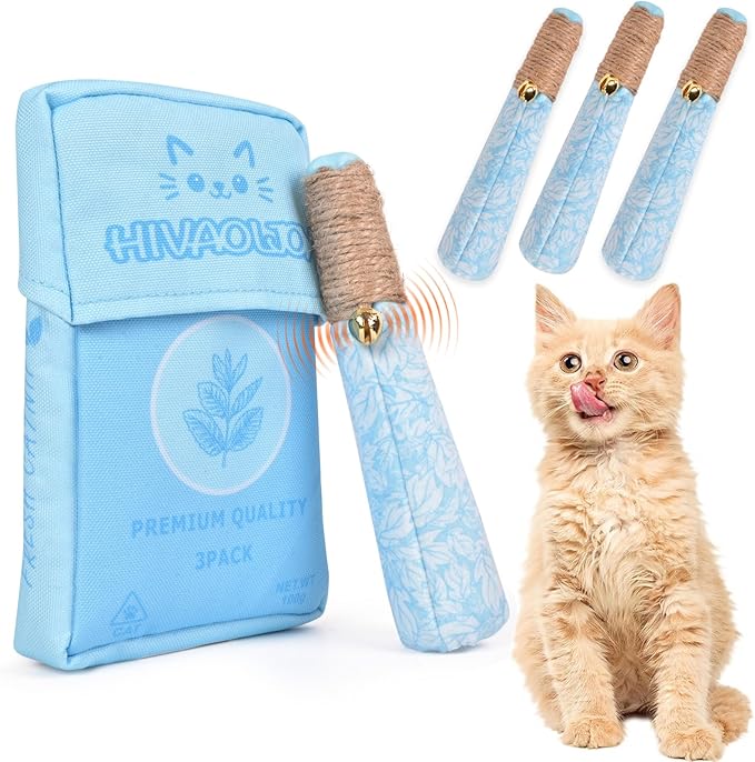 3 Pack Catnip Toys for Cats, Funny Kicker Cat Toys with Dental Rope & Jingle Bell, 100% Organic Catnip Catnip Toys, Bite-Resistant Chew Toy for Kitten Teething, Indoor Cat Toys