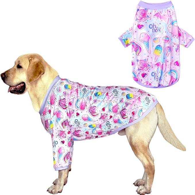 Dog Cute Blue Unicorn T Shirts Doughnut Pattern Printed Pet Shirt Softable Pajamas for Large Dog (2XL,Unicorn)