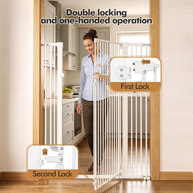 51-inch Extra Tall cat Door，Suitable for Stairs and doorways, Pressure-Mounted or Screw-Mounted, fits Widths of 31.5-42.5 inches, self-Closing, Extra Tall Design, Suitable for Cats and Dogs, White