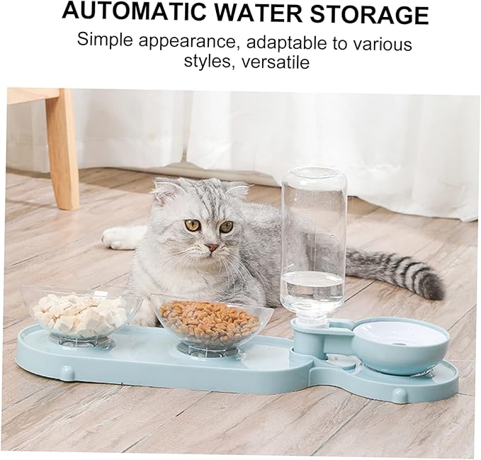 Totority Pet Feeder Dual Bowls and Automatic Water Dispenser for Cats Tilted Design for Easy Eating and Drinking Capacity Elegant Finish