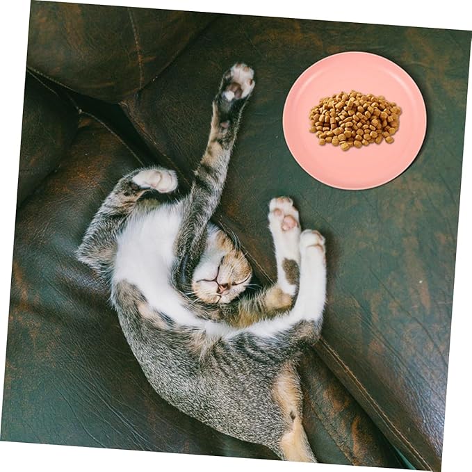 KALLORY 4pcs Shallow Cat Food Bowls Set, Cute Small Pet Plates for Indoor Cats and Kittens, 20cm Wide Flat Dish with Beige, Blue, Pink, and Teal Colors for Feeding and Watering