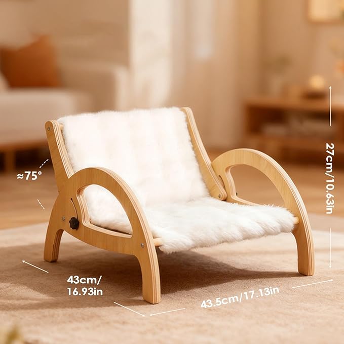 Cat Scratcher Couch, Pet Scratch Lounge, Wooden Frame Recliner, Sisal Claw Panel Adjustable Back Support, Furniture Protector Space Saving Design, Indoor Kitten Resting Bed Carpet