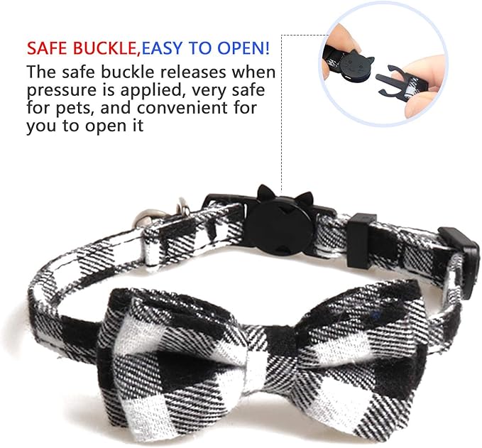 2 Pack/Set Cat Collar Breakaway with Cute Bow Tie and Bell for Kitty and Some Puppies, Adjustable from 7.8-10.5 Inch
