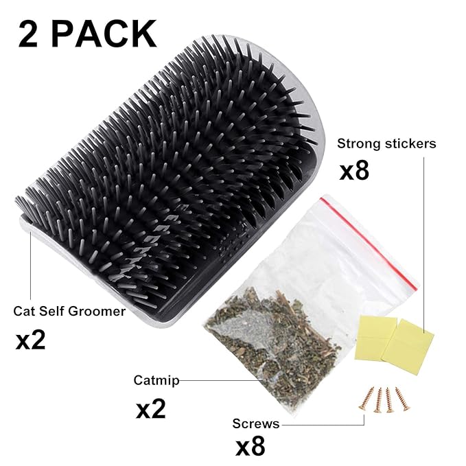 2 PACK Self Groomer, Softer Cat Corner Scratcher For Wall, Pet Grooming Massage Brush, Face Scratcher For Kitten with Long & Short Fur (Black)