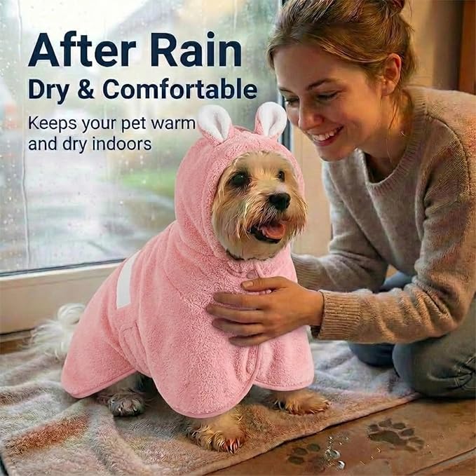 Dog Bathrobe Super Absorbent Towel for Small Dogs Cats Fast Drying Dog Robe Coat with Hood Puppy Cat Bath Towel Wrap Pet Grooming Supplies After Shower (S,Deep Pink)