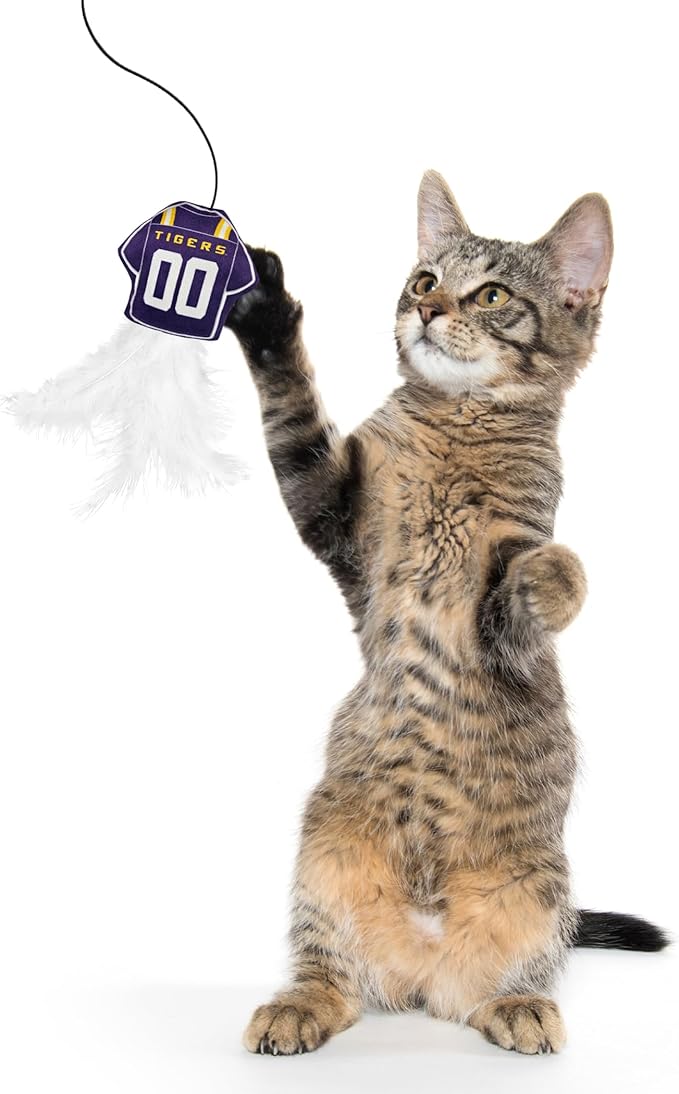NCAA Louisiana State University Team Jersey Wand with CAT N, Cat Toy Jersey Shaped Plush Teaser Toy for Cats & Kittens - Interactive Pet Toy for Play & Exercise