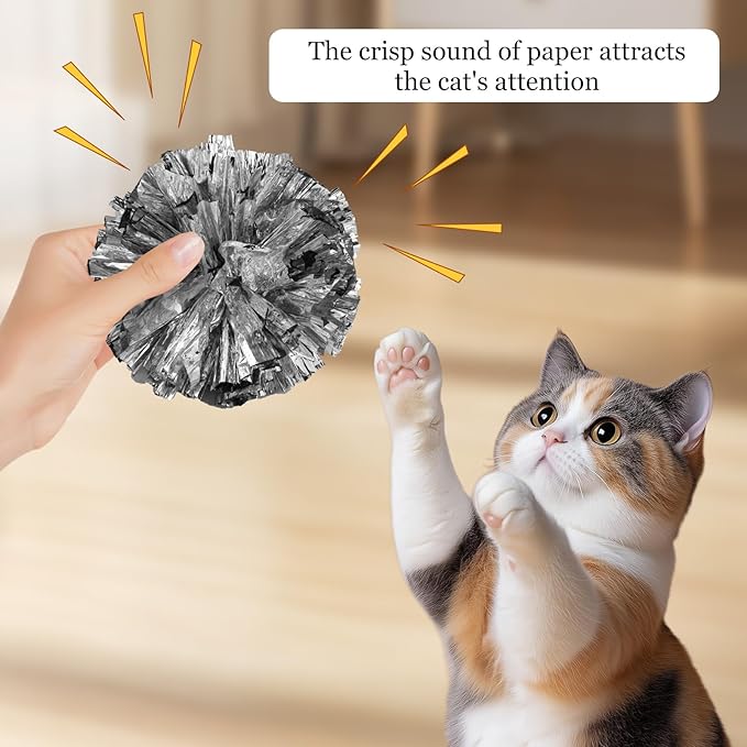 Andiker 2 PCS Cat Crinkle Balls, 5.1 Inches Cat Balls with Soft Shiny Crinkle Paper Interactive Cat Toys for Indoor Cats Reducing Boredom and Keeping Fit for Cats and Kitten