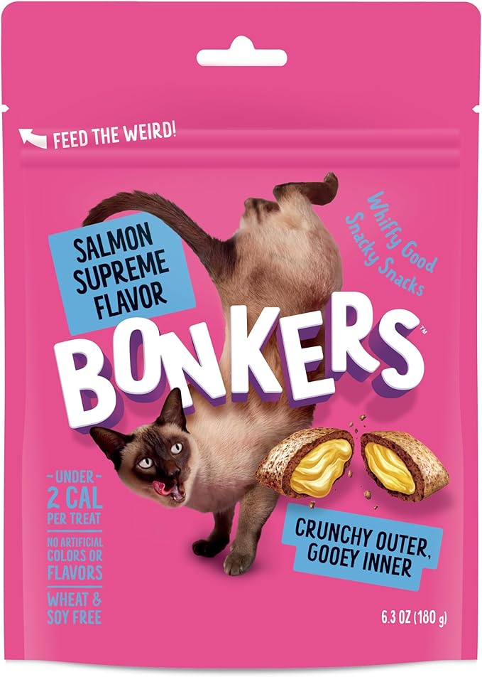 Bonkers Bites Salmon Supreme Flavor Crunchy Cat Treats, 6.3 oz (Pack of 6)