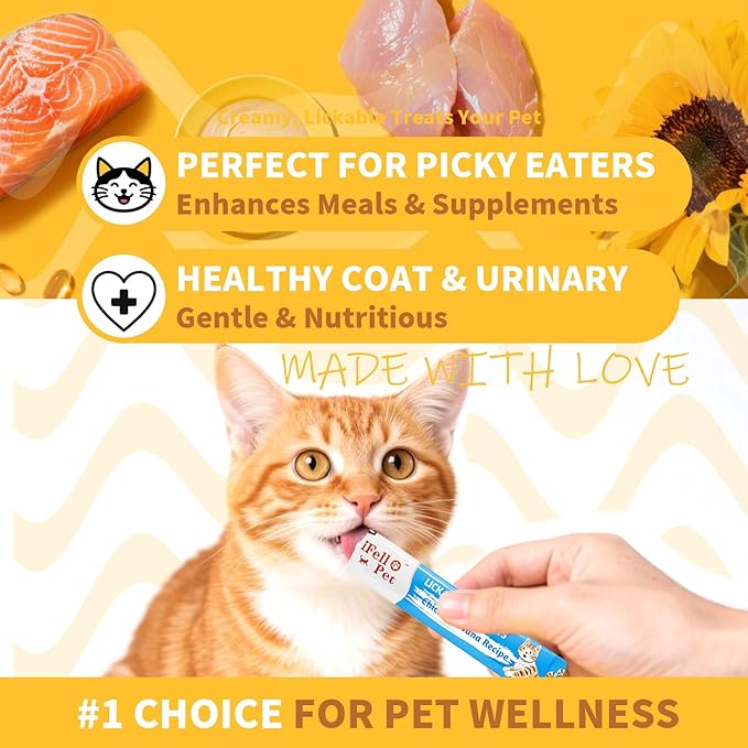 High-Meat High-Moisture Lickable Cat Treats Variety Pack – Real Chicken & Seafood – Silky Creamy Purée – Grain-Free (15g Each | 12 Tubes)