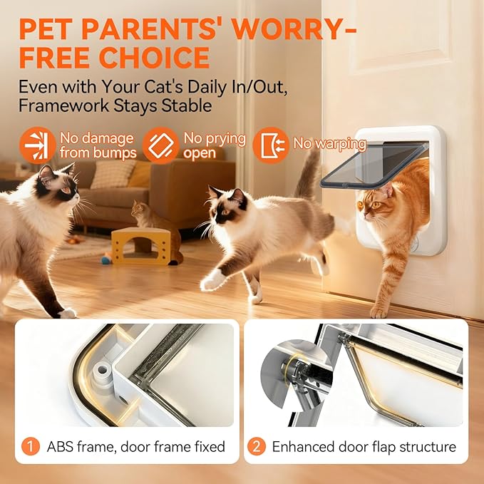 LIBBEPET Cat Door Interior Door, Push & Turn 4-Way Lock Indoor Cat Doors, Reinforced ABS Frame Pet Doors for Cats Up to 11 lbs, Easy DIY Installation for Interior and Exterior Doors, Medium
