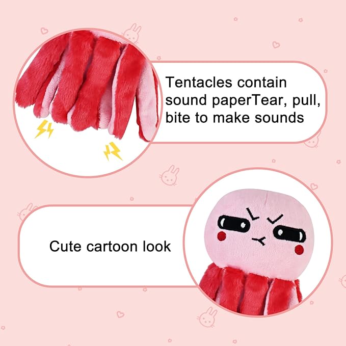 Andiker Octopus-Shaped Plush Toys with Crinkle Paper, Interactive Cat Toys for Scratching and Chewing, Indoor Cat Gifts and Lovers' Favorites (Pink)