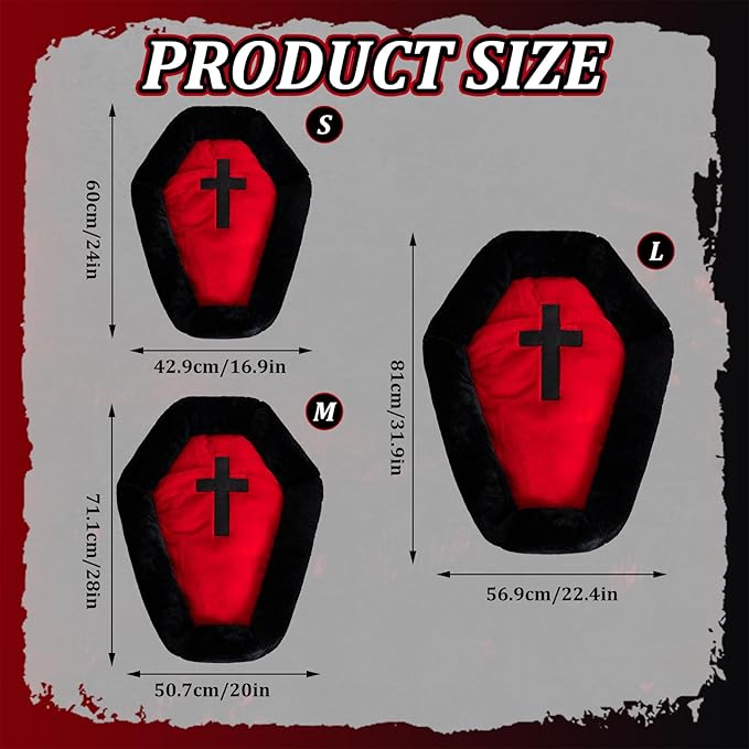 Gothic Cat Beds Fits up to 25 lbs, Washable Coffin Cat Bed, Goth Pet Bed, Halloween House 24 * 16.9 Inch, Red & Black Small (Black, Small)