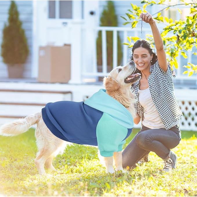 Fashionable Dog Hoodie – Soft & Warm Dog Sweater with Leash Hole,Pet Hooded Sweatshirt for Cats and Dogs with Broad Chests (e.g., French Bulldogs, Pitbulls) (Blue, Medium/Large)