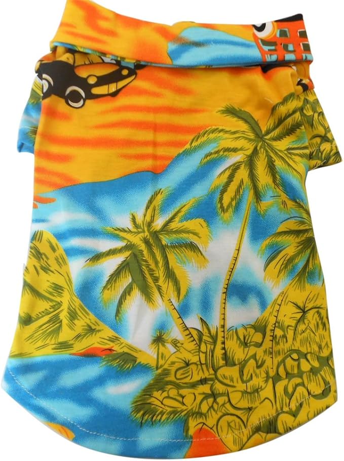 Tangpan Hawaiian Beach Coconut Tree Print Dog Shirt Summer Camp Shirt Clothes (Yellow,S)