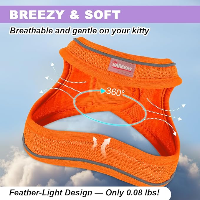 Cat Harness and Leash Set,Escape Proof Kitten Harness,Step in Adjustable Soft Lightweight,Easy Control,Reflective Strips Comfortable for Walking Travel(Orange,XS)