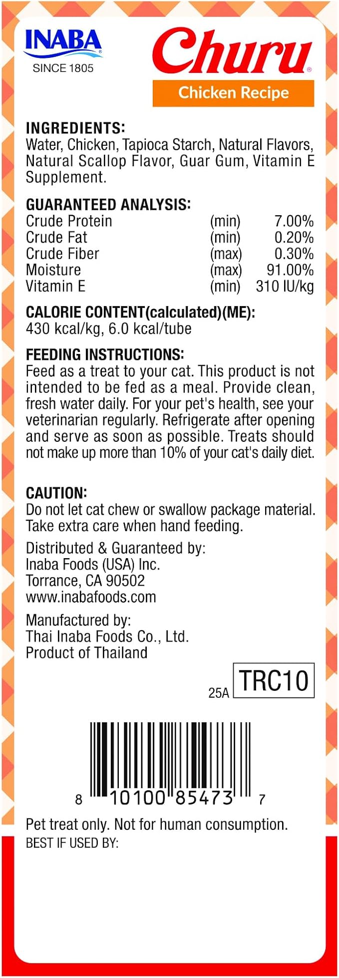INABA Churu Lickable Purée Natural Cat Treats - Tuna with Chicken Recipe, 8 Tube Box