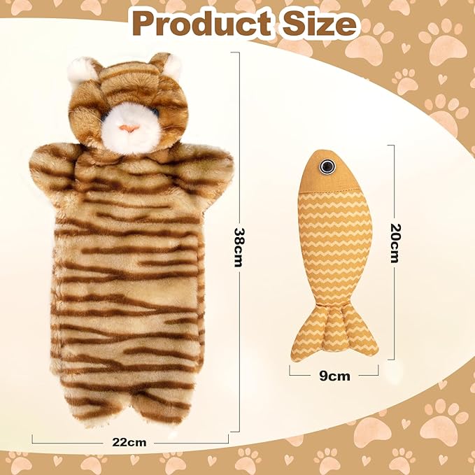 Cat Toy, Cat Wrestling Glove with Catnip Fish, Exlong and Exlarge Cat Kicker Glove, Fighting Cats Play Puppet Toy, Interactive Cat Toy, Boxing Glove Toy for Pet Kitten Small Dog Indoor(Brown)