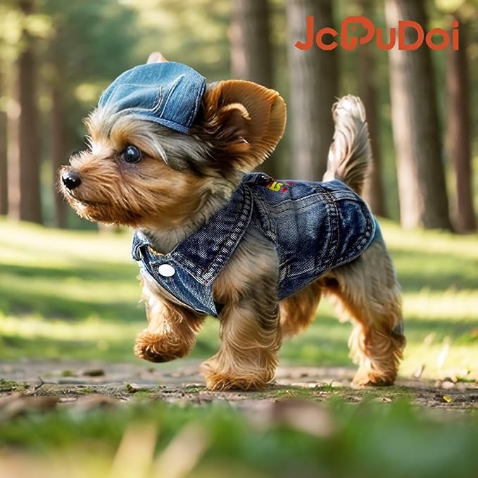 Dog Jeans Jacket Denim Vest Breathable Blue Pet Coat for Puppy Small Dogs Clothes Classic Overalls Male Cat Costumes Apparel Washed Outfit T-Shirts（X-Small）