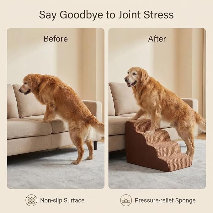 Dog Stairs for Small Dogs，35D Pet Stairs Steps 15” H with Durable Non-Slip Waterproof Fabric Cover, Slope Stairs to Bed for Small Dogs and Cats or Pets Joints, 3 Step Dog Ramp for Couch and Bed