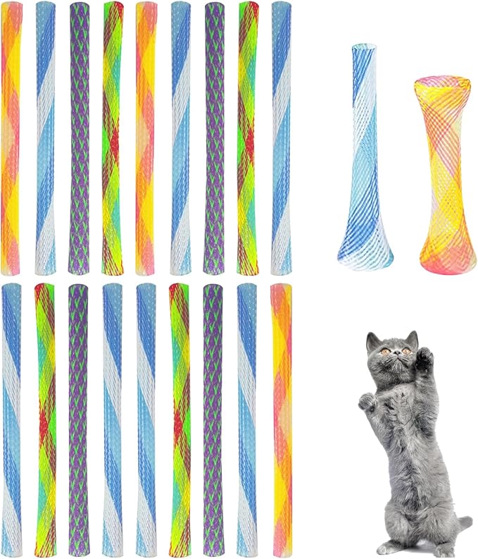 Andiker Multi-Colored Cat Toy Set - 20pcs Nylon Mesh Spring Toys for Indoor Cats to Chase, Bite & Pounce