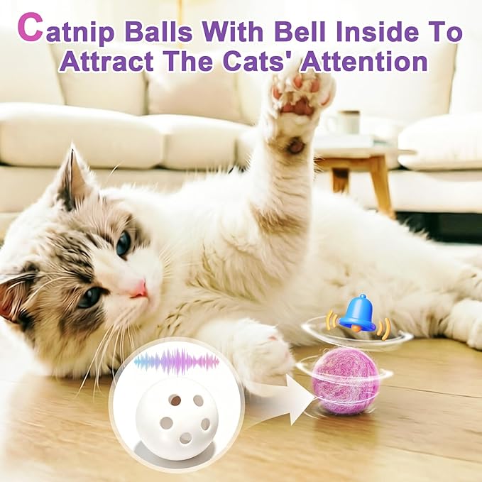 Retro Shaw Catnip Balls with Bell Inside - 6 Pcs Interactive Catnip & Silvervine Cat Toys, Durable Wool Balls for Indoor Cats, Kitten Teething Toys, Natural Catnip Toys for Bored Cats