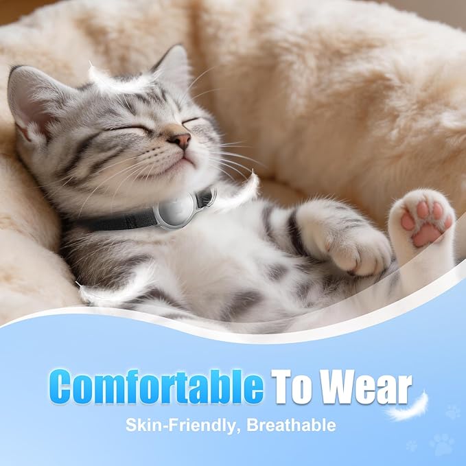 AirTag Cat Collar, Breakaway Air Tag Cat Tracker Collar with Integrated Airtag Holder Compatible with Apple Air Tag, Ultra Elastic & Comfortable Pet Tracking Collars for Cats Kittens (Black)